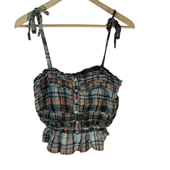 Free People Henrietta Square Neck Plaid Crop Top Sz S - Picture 3 of 8